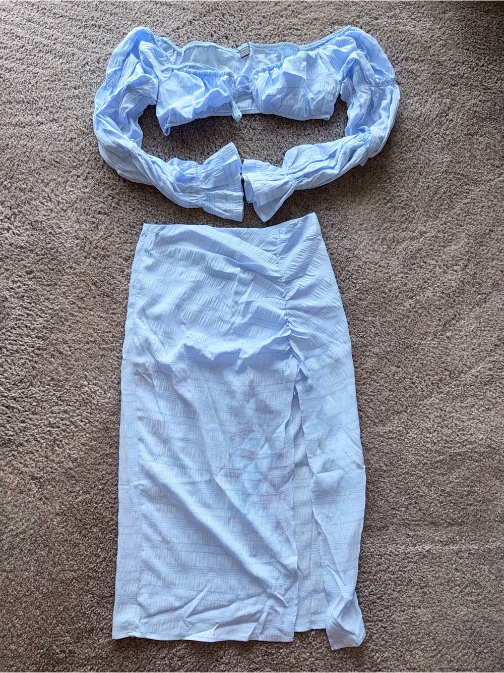 Light Blue Women's Midi Skirt - Tailored Ruched Detail